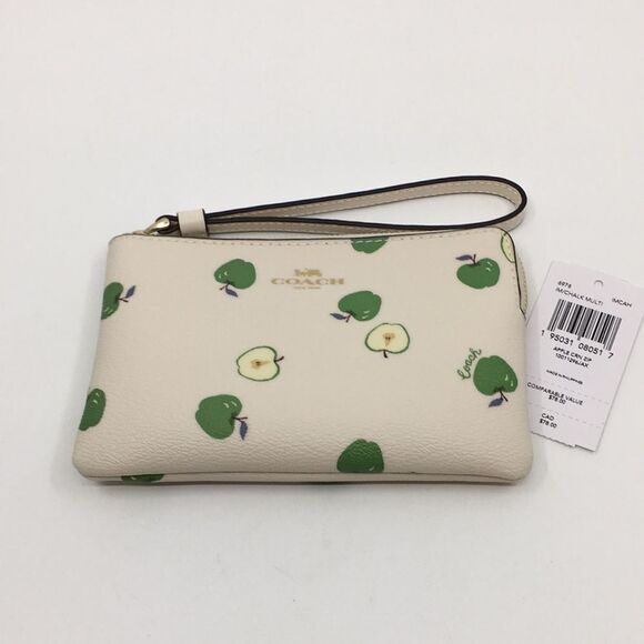 Coach Handbags - Coach Corner Zip Wristlet With Apple Print Coated Canvas IM/Chalk Style 6978